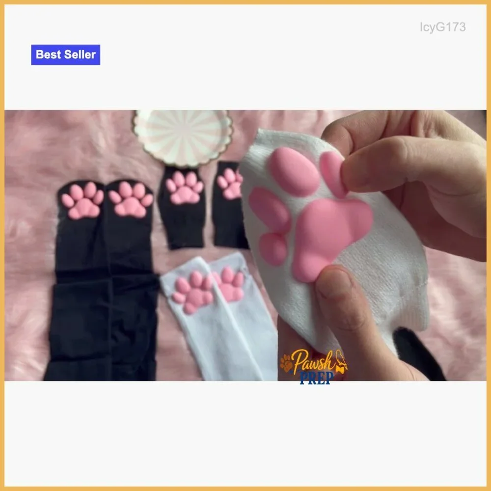 Cat Paw Thigh High Socks with 3D Toe Beans, Soft Microfiber, One Size